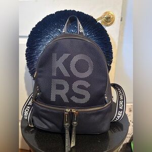 Michael Kors Navy & White Backpack w/ Gold Accents